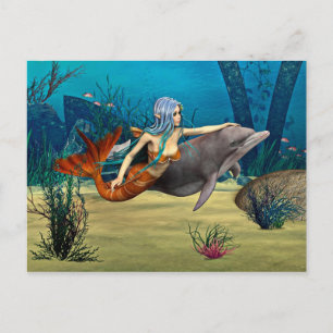 Mermaid with Dolphin Postcard