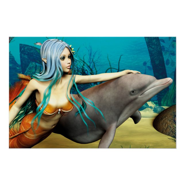 Mermaid with Dolphin Poster (Front)