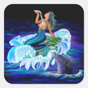 Mermaid with Dolphin Square Sticker