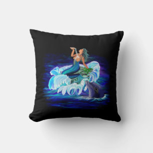 Mermaid with Dolphin Throw Pillow