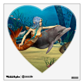 Mermaid with Dolphin Wall Decal