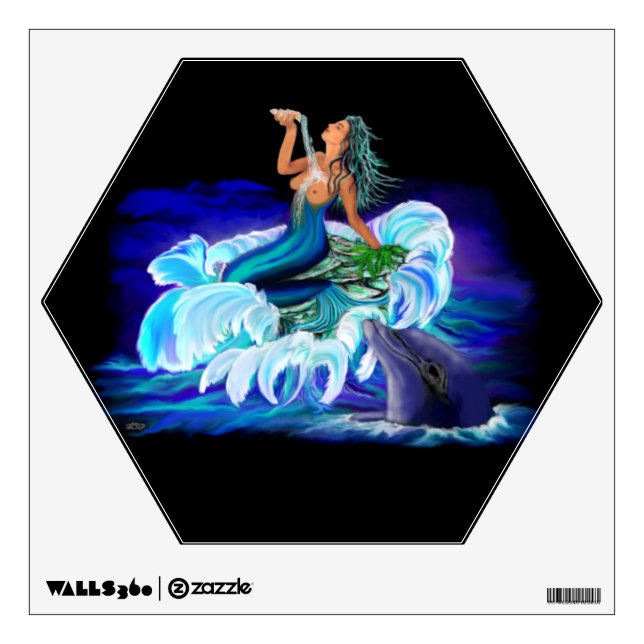 Mermaid with Dolphin Wall Decal (Front)