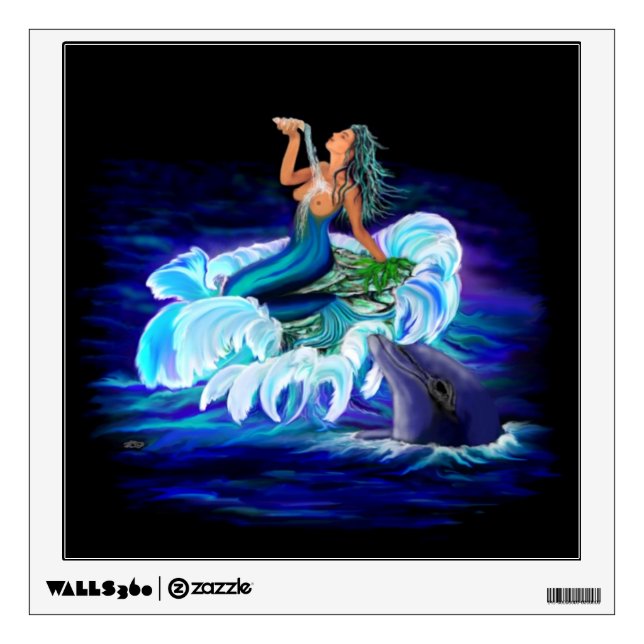 Mermaid with Dolphin Wall Sticker (Front)