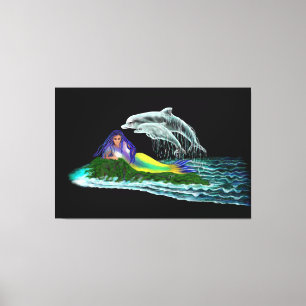 Mermaid with Dolphins Canvas Print