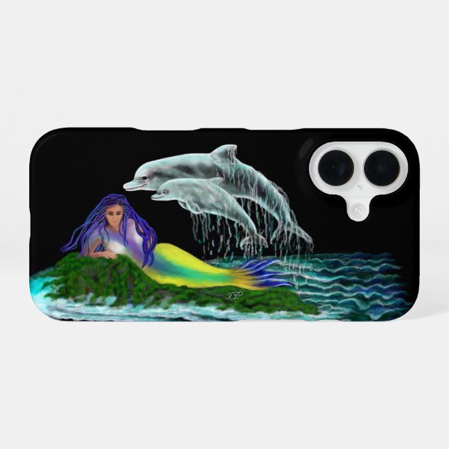 Mermaid with Dolphins iPhone Case (Back Horizontal)