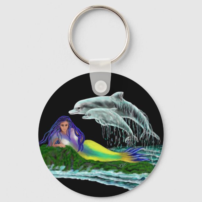 Mermaid with Dolphins Keychain (Front)