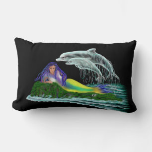 Mermaid with Dolphins Lumbar Pillow