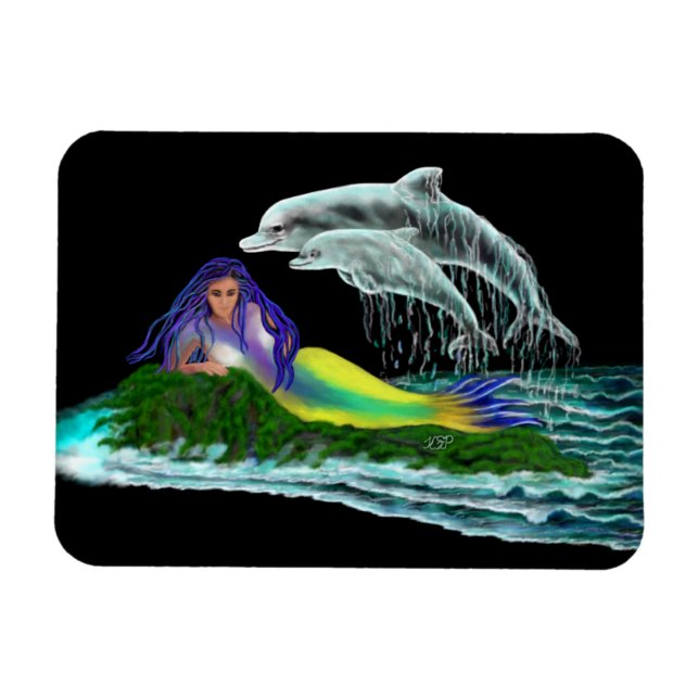 Mermaid with Dolphins Magnet (Horizontal)