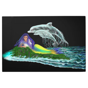 Mermaid with Dolphins Metal Print