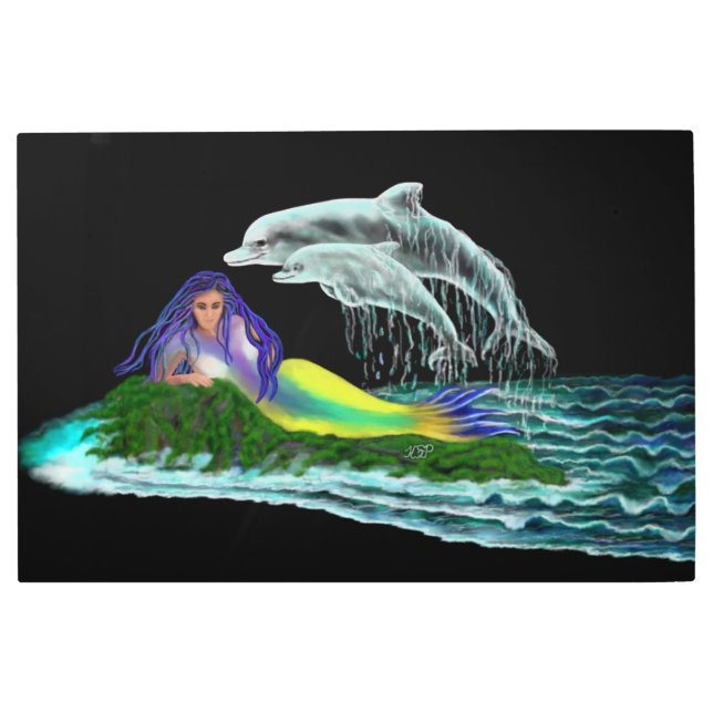 Mermaid with Dolphins Metal Print (Front)