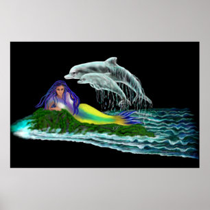 Mermaid with Dolphins Poster