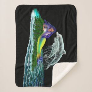 Mermaid with Dolphins Sherpa Blanket