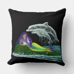 Mermaid with Dolphins Throw Pillow