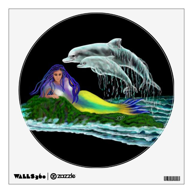 Mermaid with Dolphins Wall Decal (Front)