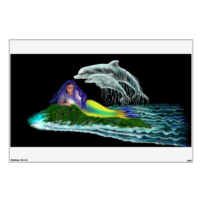 Mermaid with Dolphins Wall Decal (Front)