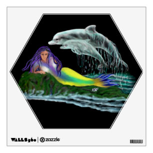 Mermaid with Dolphins Wall Sticker