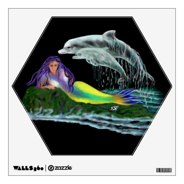 Mermaid with Dolphins Wall Sticker (Front)