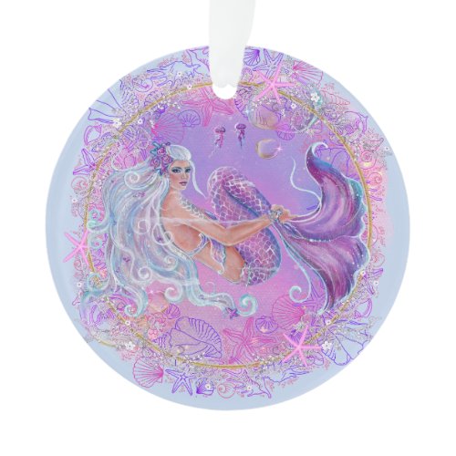 Mermaid with flowers and  art by Renee  Ornament
