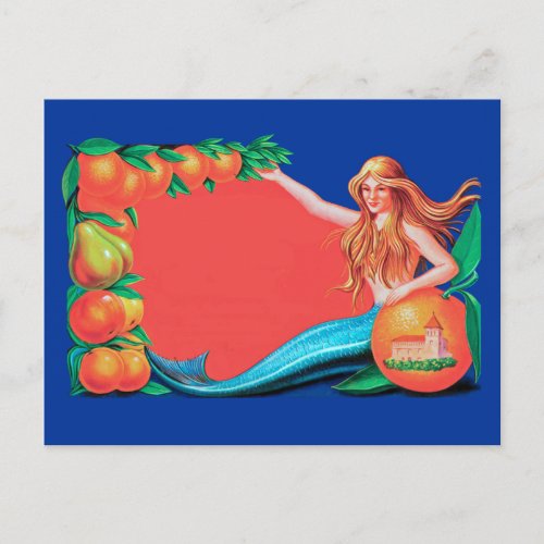 Mermaid with Fruit Vintage Crate Art Postcard