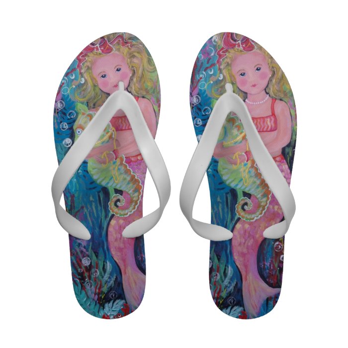 Mermaid with her Pet Seahorse  Flip Flops