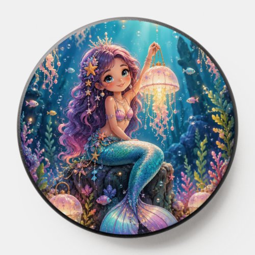 Mermaid with jellyfish lantern PopSocket