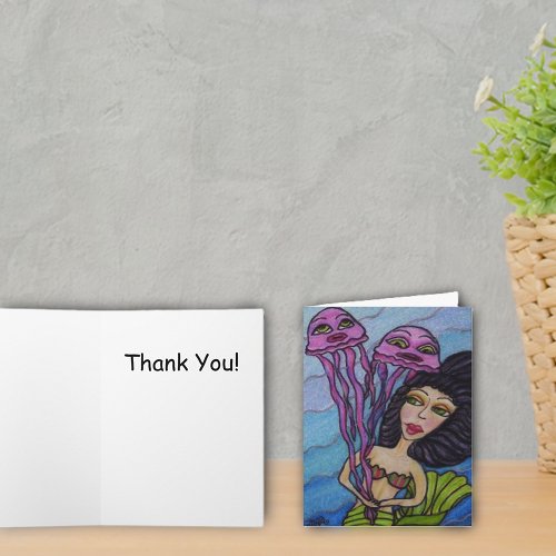Mermaid With Jellyfish Thank You Card