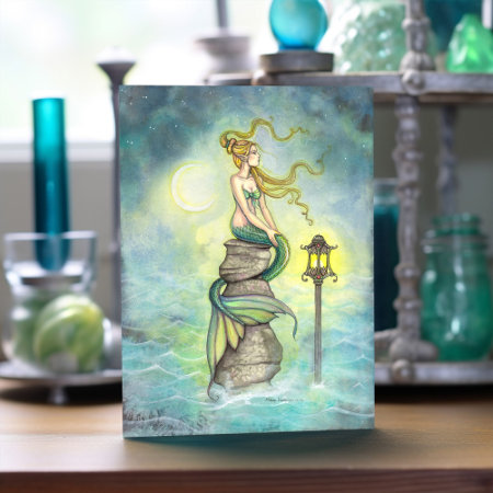 Mermaid With Lantern And Moon Fantasy Art Card