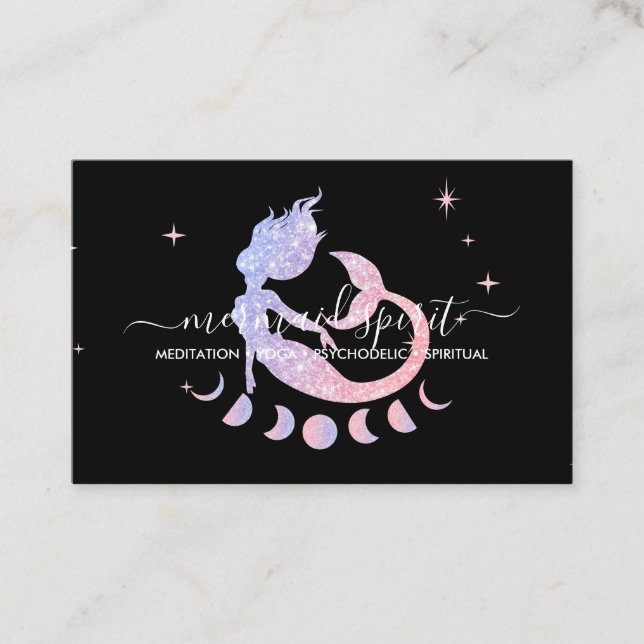 Mermaid with moons pastel color business card (Front)