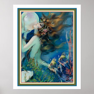 "Mermaid with Pearl" Art Deco by Henry Clive 16x20 Poster
