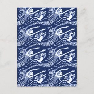 Mermaid with Pearls and Seahorse Postcard