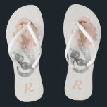 Mermaid with Pink Hair and Monogram Flip Flops<br><div class="desc">Calling all mermaids! This feminine design features a beautiful mermaid with long wavy pink hair floating over a matching neutral gray abstract dots pattern. Personalize with your monogram for an awesome pair of personalized flip flops. These make great bridesmaid gifts for beach or destination weddings.</div>