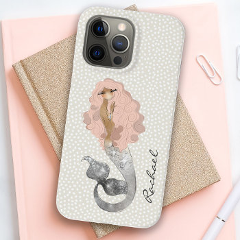 Mermaid With Pink Hair And Your Name Case-mate Iphone 14 Pro Max Case by DancingPelican at Zazzle