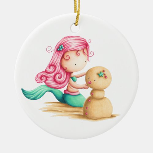 Mermaid with pink hair Christmas ornament Ceramic Ornament