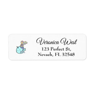 Mermaid with Rainbow Hair Riding Pet Narwal Label