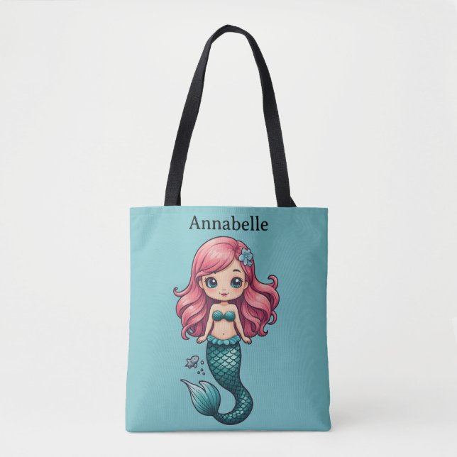 Mermaid with Red Hair Personalize Tote Bag (Front)