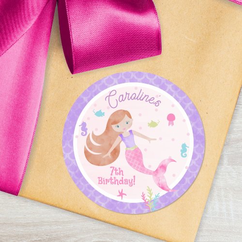 Mermaid with Red Hair  Sea Creatures Birthday Classic Round Sticker