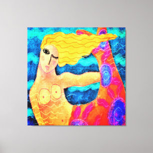 Mermaid With Red Tail Abstract Digital Painting Canvas Print