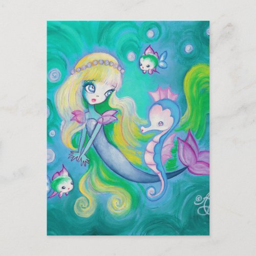 Mermaid With Sea Horse And Fish Postcard