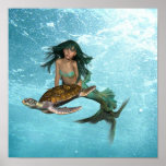 Mermaid with Sea Turtle Poster