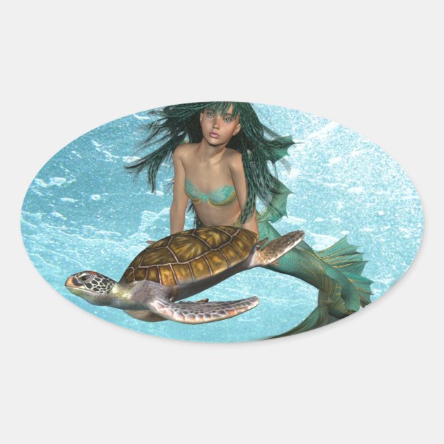 Mermaid with Sea Turtle  Stickers (Front)
