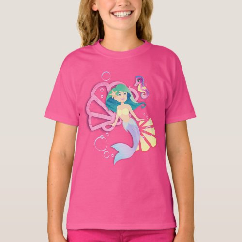Mermaid with Seahorse Friend T_Shirt