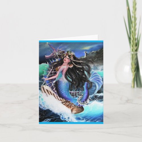 Mermaid with seahorse greeting card