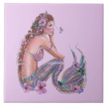 Mermaid with seahorses art by Renee Lavoie Ceramic