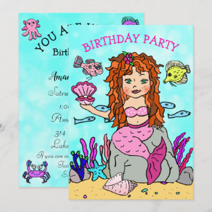 Mermaid with Shell Under the Sea Birthday Party Invitation