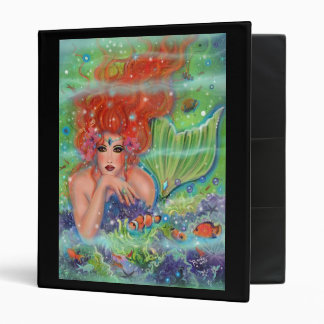 Mermaid with tropical fish art by Renee Lavoie 3 Ring Binder