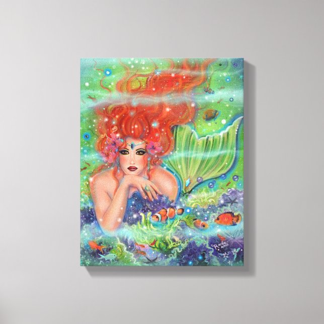 Mermaid with tropical fish art by Renee Lavoie   Canvas Print (Front)