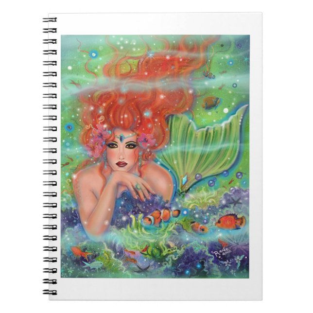 Mermaid with tropical fish art by Renee Lavoie   Notebook (Front)