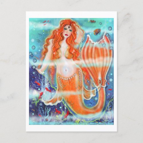Mermaid with tropical fish art by Renee Lavoie  Postcard