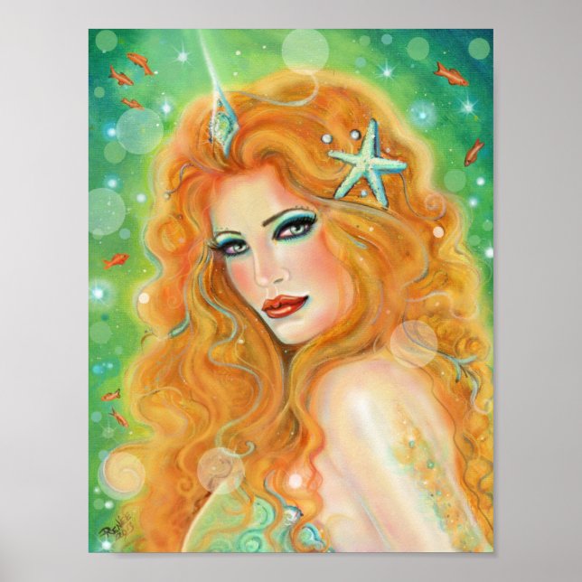 Mermaid with tropical fish art by Renee Lavoie  Poster (Front)