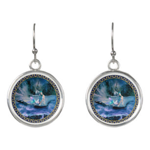 Mermaid with turquoise hair earrings